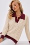 Women's Ecru Claret Red Detailed Hair Braided Knitwear Sweater Polo Collar Long Sleeve Knitted Sweater - 2