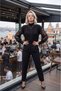 Women's Knitwear Sweater with Lace Sleeves and Braided Hair Design - 3