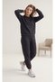 Women's Black Three-Thread Crew Neck Inside-Cotton Puff Fabric Tracksuit Set - 3