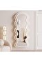 Full Length Mirror 60 * 160cm, Irregular Wavy Mirror, Wave Arched Floor Wall Standing Hanging or Leaning Against for Bedroom, Flannel Wrapped Wooden Frame Mirror-White - 2
