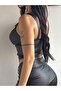 Leather Look Eyelet Low-Cut Crop Blouse - 2