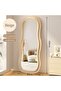 Full Length Mirror 60 * 160cm, Irregular Wavy Mirror, Wave Arched Floor Wall Standing Hanging or Leaning Against for Bedroom, Flannel Wrapped Wooden Frame Mirror-Beige - 2