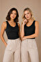 Women's 2-Piece Supported Thick Strap Cotton Modal Camisole Undershirt Black