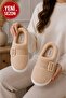 Women's Cream Beige Buckle Plush Winter House Slippers Dowry Slippers Gift Slippers Stc1327