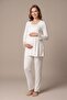 Women's Ecru Long Sleeve Lace Maternity Pajama Set for Easy Breastfeeding - 3