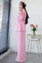 Women's Premium Waist Gathered Ribbed Detail Double Face Trousers Set - Pink - 8
