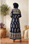 Patterned Viscose Buttoned Hijab Dress 5593-02 Indigo - 5