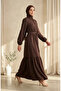 Buttoned Elastic Waist Viscose Crepe Hijab Dress 0353-01 Brown - 2