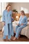 New Season Indigo Muslin Fabric Double-Breasted Tie-Up Nursing Feature Special Design Long Sleeve 100% Cotton Maternity Pajama Set