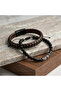 2-Piece Combination Men's Bracelet Set, Brown Braided Leather and Natural Stone Jewelry - 2