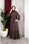 Viscose Fabric Polka Dot Belted Hijab Dress 0901-04 Brown - 2