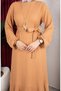 Bürümcük Fabric Sleeve Elastic Belted Hijab Dress 0911-02 Mink - 4