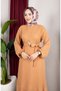 Bürümcük Fabric Sleeve Elastic Belted Hijab Dress 0911-02 Mink - 3