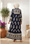 Patterned Viscose Buttoned Hijab Dress 5593-03 Navy Blue - 5