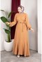 Bürümcük Fabric Sleeve Elastic Belted Hijab Dress 0911-02 Mink - 2