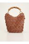Woven Women's Shoulder and Hand Bag with Wooden Bamboo Handles - Straw Type Beach & Daily Bag with Ring Detail