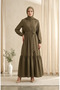 Buttoned Viscose Crepe Hijab Dress with Elastic Waist 0353-02 Khaki