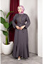 Bürümcük Fabric Sleeve Elastic Belted Hijab Dress 0911-08 Anthracite - 3