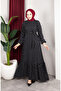 Viscose Fabric Polka Dot Belted Hijab Dress 0901-01 Black