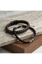 Special Series 2-Piece Combination Men's Brown Braided Leather Bracelet and Natural Stone Set
