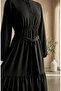 Buttoned Elastic Waist Viscose Crepe Hijab Dress 0353-05 Black - 4