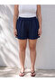 Lcw Curve Navy Blue Large Size Women's Shorts with Elastic Waist - 2