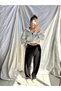 Women's Black Color Elastic Waistband with Writing, Combed Cotton, Wide Leg Sweatpants - 8