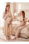 New Season Beige Muslin Fabric Buttoned Breastfeeding Compatible Design Short Sleeve 100% Cotton Maternity Pajama Set - 7