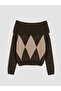 Vizyon New Season Brown Boat Neck Diamond Pattern Women's Knitwear Sweater - 5