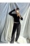 Women's Black Color Elastic Waistband with Writing, Combed Cotton, Wide Leg Sweatpants - 9