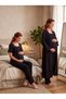 New Season Black Muslin Fabric Buttoned Breastfeeding Compatible Design Short Sleeve 100% Cotton Maternity Pajama Set - 7