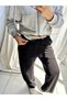 Women's Black Color Elastic Waistband with Writing, Combed Cotton, Wide Leg Sweatpants - 5