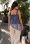 Women's Gray Straps Ruffled Hem Asymmetrical Lined Gathered Tulle Blouse Arm-26Y001086 - 2