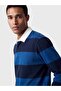 Lcw Vision Blue Polo Neck Striped Men's Sweatshirt