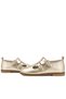 Rakerplus 100% Leather Gold Dore Buckle Girls' T-Bar Ballerina Shoes - 4
