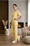 Yellow Color Plain Patternless Flexible High Waist Elastic Waist and Drawstring Bottom Top Tracksuit Set - 2