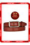 Genuine Leather, 3 cm Silver Color Rectangular Buckle, Red Brown, Stitched Classic Women's Belt, 3Cmkla50
