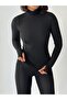 Winter Fleece Lined Turtleneck Long Sleeve Body Blouse with Finger Detail - 3