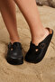 6351 Black Colored Perforated Sabo Slippers