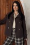 Women's Bsk High Collar Trench Coat with Back Windbreaker Detail - 5