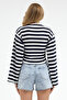 Women's Wide Sleeves Circular Neck Striped Blouse - 7