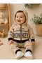 Baby Boy Monkey Patterned Hooded Zippered Jacket 3-Piece Seasonal Cotton Set - 2