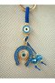 Blue Stringed Gilded Horseshoe Metal Macrame Keychain, Lucky Keychain, Metal Evil Eye Bead Keychain Bag Accessory - 3