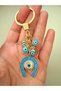 Light Blue Gilded Horseshoe Bead Detailed Metal Keychain, Lucky Keychain, Metal Evil Eye Bead Keychain Bag Accessory - 2
