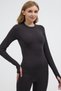 Winter Fleece Lined Crew Neck Long Sleeve Body Blouse with Finger Detail - 8