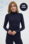Winter Fleece Lined Turtleneck Long Sleeve Body Blouse with Finger Detail