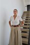 Cream Zippered Polo Neck Knitwear Blouse - 4