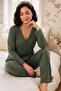 Patterned Lace Detailed Tied Long Sleeve Pajama Set Women's Pajama Set 6575024