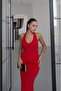 Red Lace Halter Dress - 4