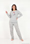 Patterned Soft Textured Winter Fleece Pajama Set Women's Pajama Set 6575031 - 3
